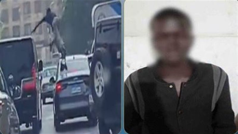 ضبط شخص قفز فوق سيارات أثناء سيرها في المعادي بعد تداول فيديو للواقعة